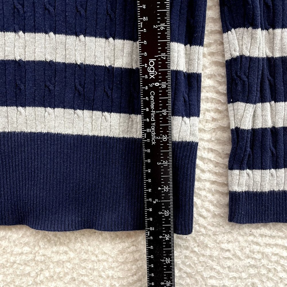 Tommy Hilfiger Navy Blue Grey Striped Cable Knit V-Neck Sweater Womens M Medium - Picture 7 of 9